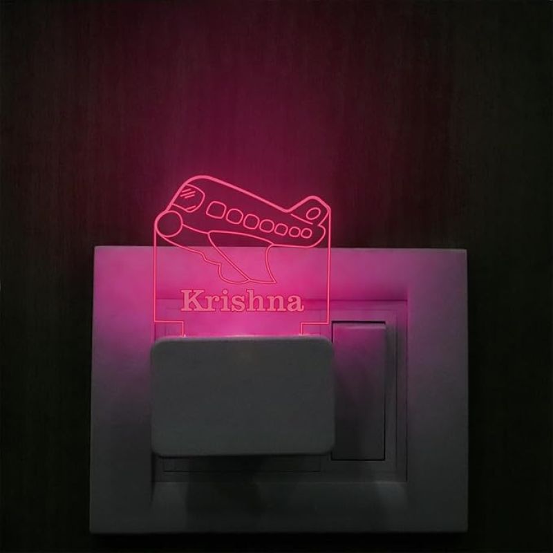 Personalized Airplane Plug Night Lamp with 7 Color Changing Light Customized with Name Birthday Return Gift, Kids Room Decor