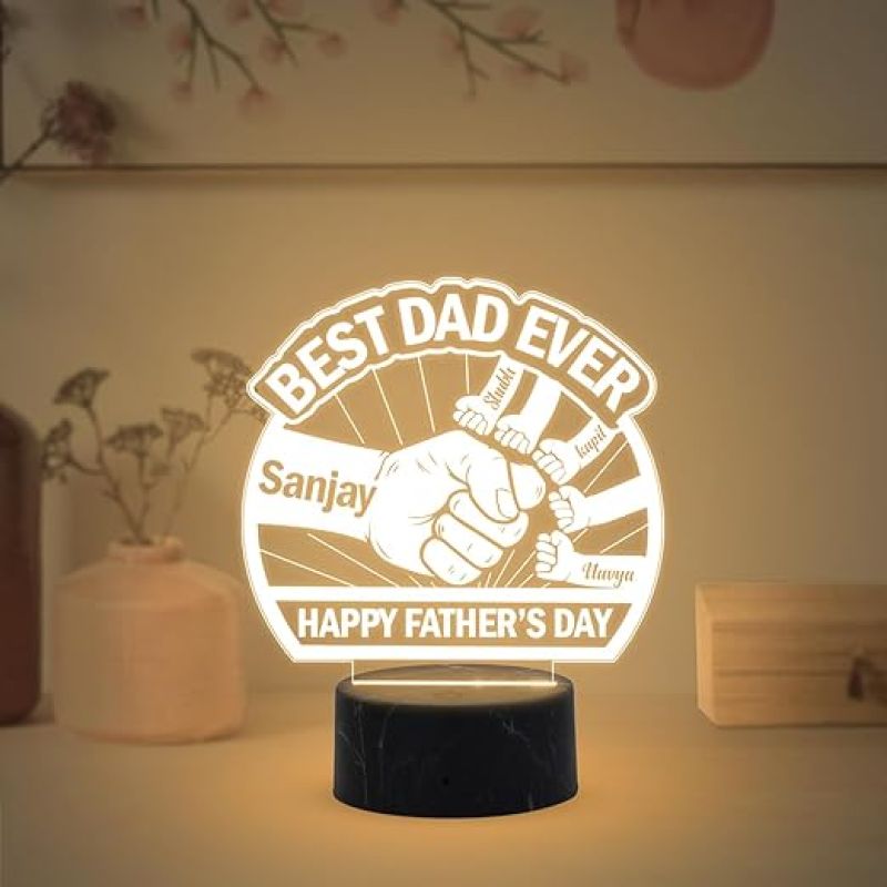Best Dad Happy Father's Day night lamp with Warm White Light Customize with your Father’s Day Gift from Daughter & Son , Memorable Gift for Dad