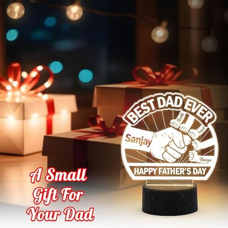 Best Dad Happy Father's Day night lamp with Warm White Light Customize with your Father’s Day Gift from Daughter & Son , Memorable Gift for Dad