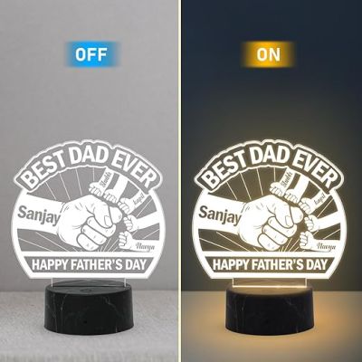 Best Dad Happy Father's Day night lamp with Warm White Light Customize with your Father’s Day Gift from Daughter & Son , Memorable Gift for Dad