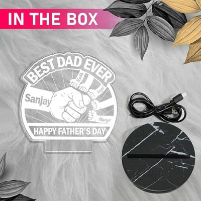 Best Dad Happy Father's Day night lamp with Warm White Light Customize with your Father’s Day Gift from Daughter & Son , Memorable Gift for Dad