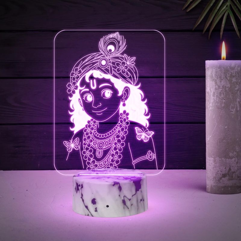 3D Illusion Lord Krishna Night Lamp with Automatic Color Changing Light God Idols, God Statue for Pooja Room & Home Decor