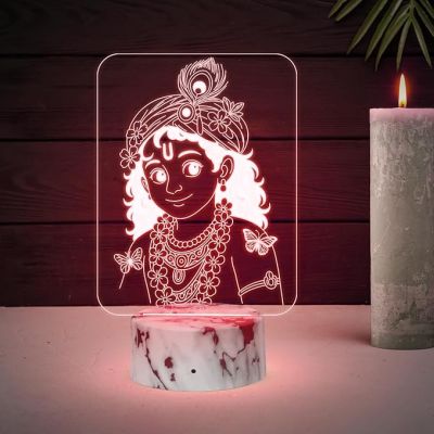 3D Illusion Lord Krishna Night Lamp with Automatic Color Changing Light God Idols, God Statue for Pooja Room & Home Decor