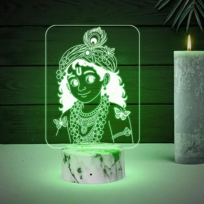 3D Illusion Lord Krishna Night Lamp with Automatic Color Changing Light God Idols, God Statue for Pooja Room & Home Decor