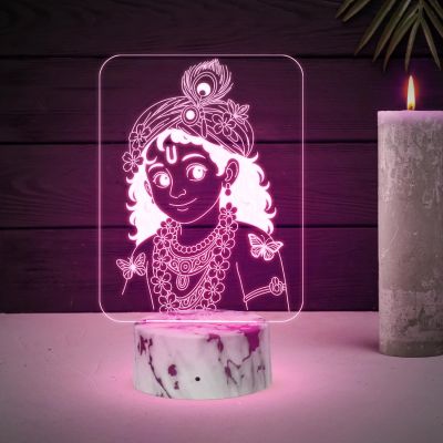 3D Illusion Lord Krishna Night Lamp with Automatic Color Changing Light God Idols, God Statue for Pooja Room & Home Decor