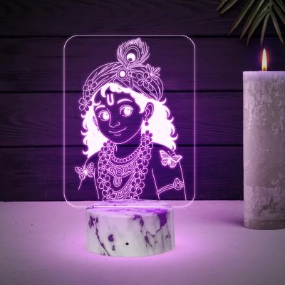 3D Illusion Lord Krishna Night Lamp with Automatic Color Changing Light God Idols, God Statue for Pooja Room & Home Decor