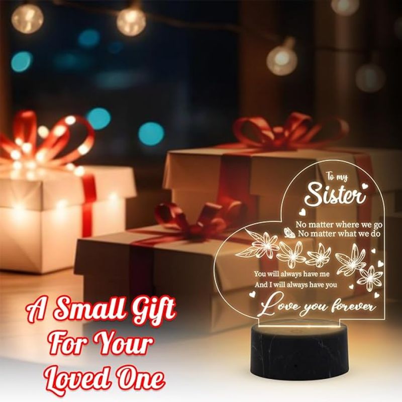 To My Sister Love You Forever Engraved Night Lamp with Warm White Light Gift for Sister , Gift for Raksha Bandhan, Birthday , Christmas