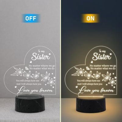 To My Sister Love You Forever Engraved Night Lamp with Warm White Light Gift for Sister , Gift for Raksha Bandhan, Birthday , Christmas