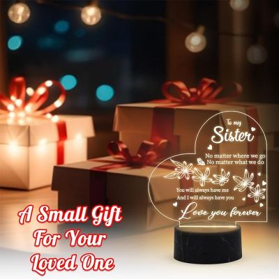 To My Sister Love You Forever Engraved Night Lamp with Warm White Light Gift for Sister , Gift for Raksha Bandhan, Birthday , Christmas