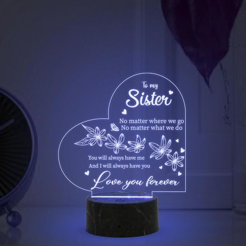 To My Sister Love You Forever Engraved Night Lamp with Automatic Color Changing Light Gift for Sister , Gift for Raksha Bandhan, Birthday, Christmas