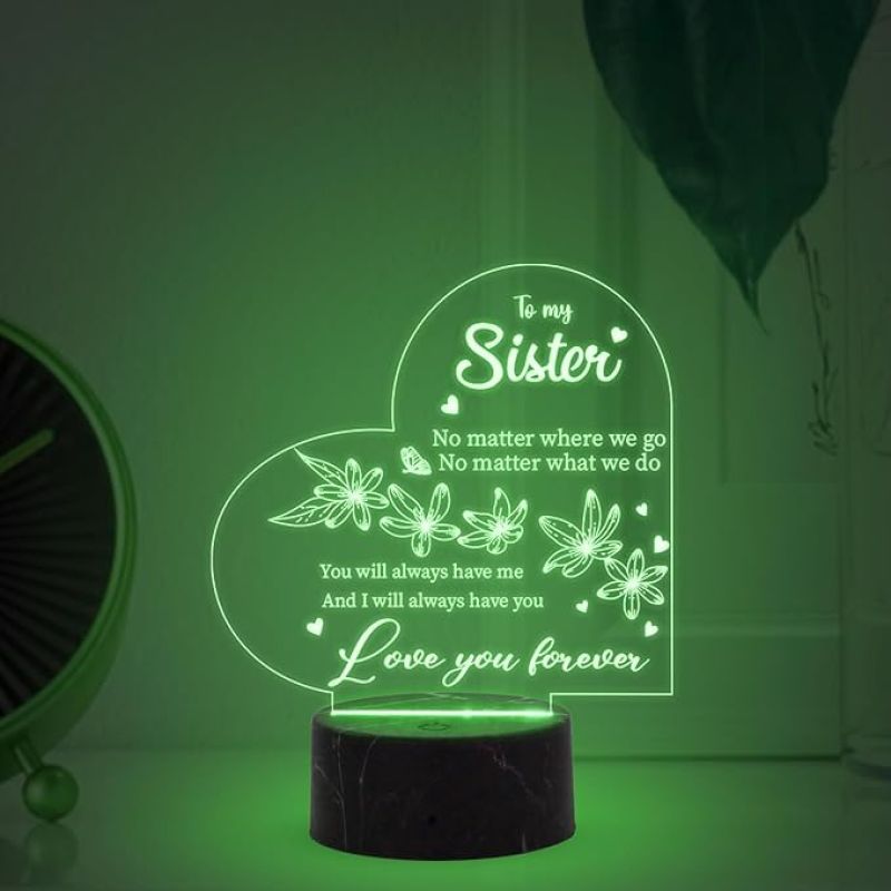 To My Sister Love You Forever Engraved Night Lamp with Automatic Color Changing Light Gift for Sister , Gift for Raksha Bandhan, Birthday, Christmas
