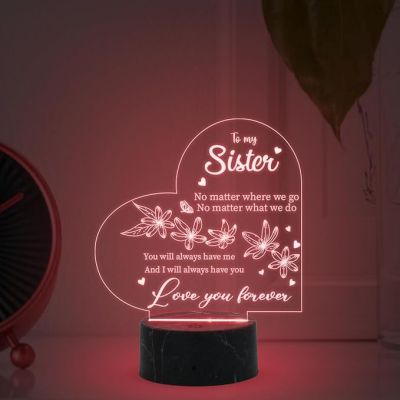 To My Sister Love You Forever Engraved Night Lamp with Automatic Color Changing Light Gift for Sister , Gift for Raksha Bandhan, Birthday, Christmas