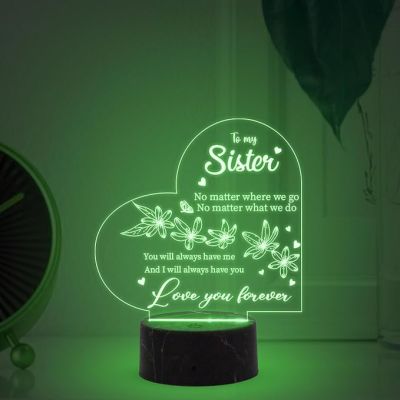 To My Sister Love You Forever Engraved Night Lamp with Automatic Color Changing Light Gift for Sister , Gift for Raksha Bandhan, Birthday, Christmas