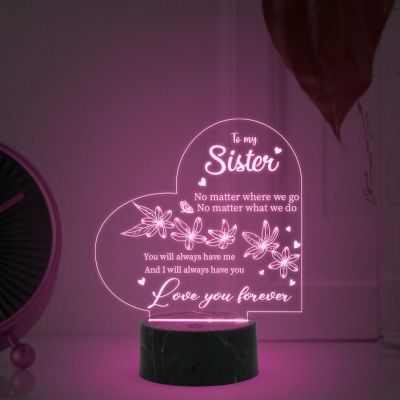 To My Sister Love You Forever Engraved Night Lamp with Automatic Color Changing Light Gift for Sister , Gift for Raksha Bandhan, Birthday, Christmas