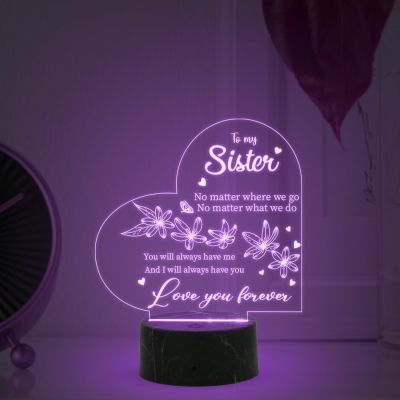 To My Sister Love You Forever Engraved Night Lamp with Automatic Color Changing Light Gift for Sister , Gift for Raksha Bandhan, Birthday, Christmas