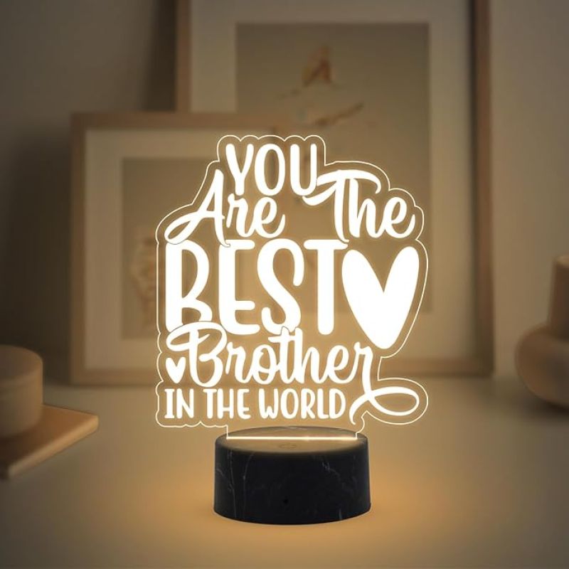 You are The Best Brother in The World Engraved Night Lamp with  Warm White Light Best Birthday Gift for Brother, Raksha Bandhan Gift for Bhai