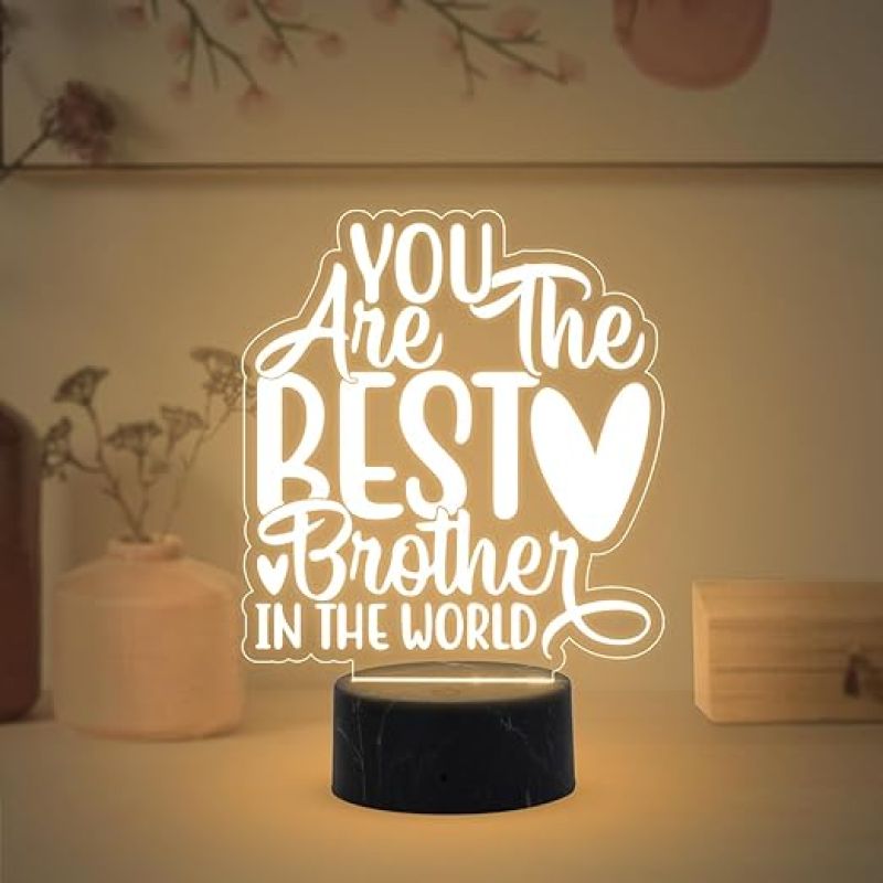 You are The Best Brother in The World Engraved Night Lamp with  Warm White Light Best Birthday Gift for Brother, Raksha Bandhan Gift for Bhai