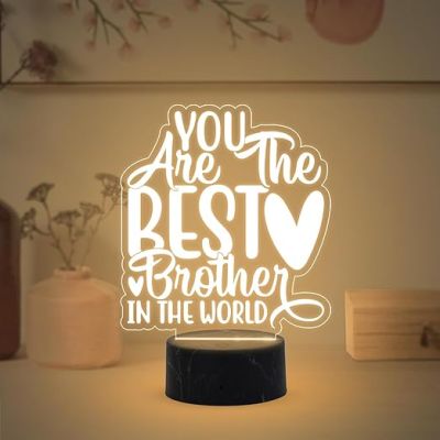 You are The Best Brother in The World Engraved Night Lamp with  Warm White Light Best Birthday Gift for Brother, Raksha Bandhan Gift for Bhai