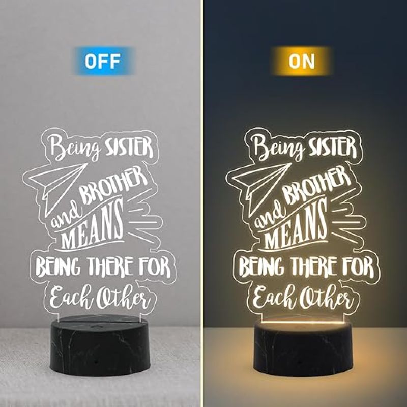 Gift Me Bazar Being Sister & Brother Means Being There for Each Other Engraved Night Lamp with Warm White Light Raksha Bandhan, Gift for Brother & Sister