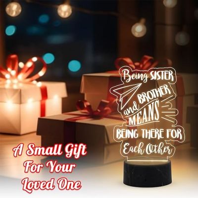 Gift Me Bazar Being Sister & Brother Means Being There for Each Other Engraved Night Lamp with Warm White Light Raksha Bandhan, Gift for Brother & Sister