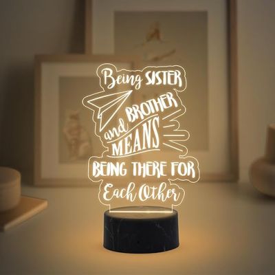 Gift Me Bazar Being Sister & Brother Means Being There for Each Other Engraved Night Lamp with Warm White Light Raksha Bandhan, Gift for Brother & Sister