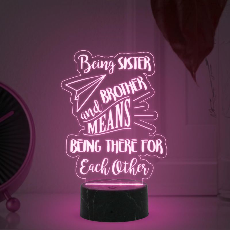 Being Sister & Brother Means Being There for Each Other Engraved Night Lamp with Automatic Color Changing Light Raksha Bandhan, Gift for Brother & Sister