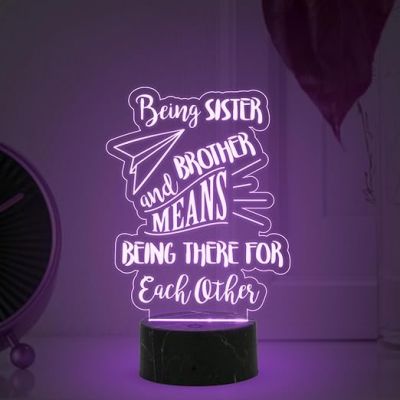 Being Sister & Brother Means Being There for Each Other Engraved Night Lamp with Automatic Color Changing Light Raksha Bandhan, Gift for Brother & Sister