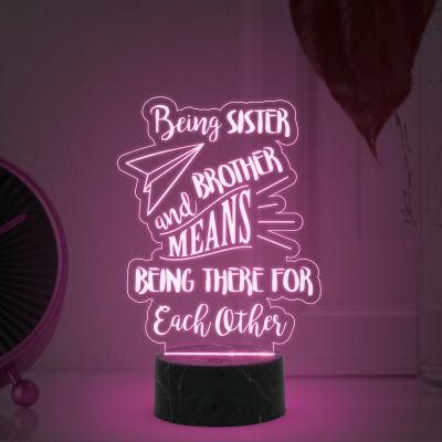 Being Sister & Brother Means Being There for Each Other Engraved Night Lamp with Automatic Color Changing Light Raksha Bandhan, Gift for Brother & Sister
