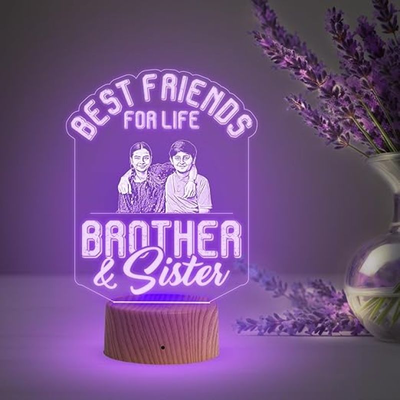Best Friends for Life Brother & Sister Engraved Night Lamp with Multicolored Light Customized with Photo Gift for Raksha Bandhan , Birthday Gift for Sister from Brother