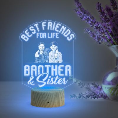 Best Friends for Life Brother & Sister Engraved Night Lamp with Multicolored Light Customized with Photo Gift for Raksha Bandhan , Birthday Gift for Sister from Brother