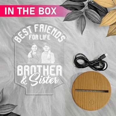 Best Friends for Life Brother & Sister Engraved Night Lamp with Multicolored Light Customized with Photo Gift for Raksha Bandhan , Birthday Gift for Sister from Brother
