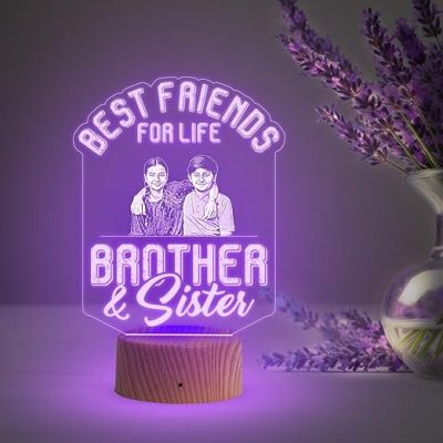 Best Friends for Life Brother & Sister Engraved Night Lamp with Multicolored Light Customized with Photo Gift for Raksha Bandhan , Birthday Gift for Sister from Brother