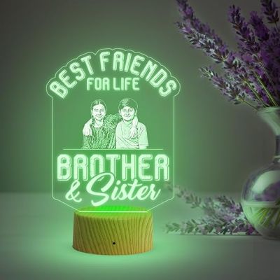 Best Friends for Life Brother & Sister Engraved Night Lamp with Multicolored Light Customized with Photo Gift for Raksha Bandhan , Birthday Gift for Sister from Brother