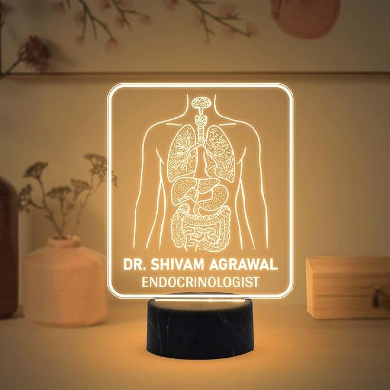 Personalized Endocrinology night lamp with Warm White Light Customized with Name Gift for Medical Student, Medical Office Decor