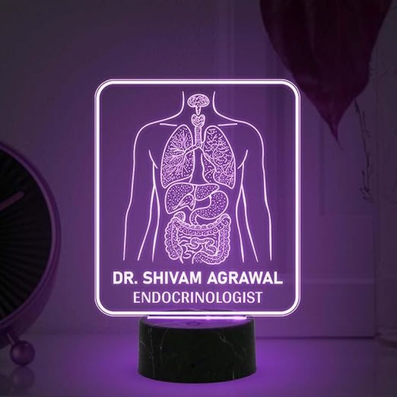 Personalized Endocrinology night lamp with Automatic Color Changing Light Customized with Name Gift for Medical Student, Medical Office Decor