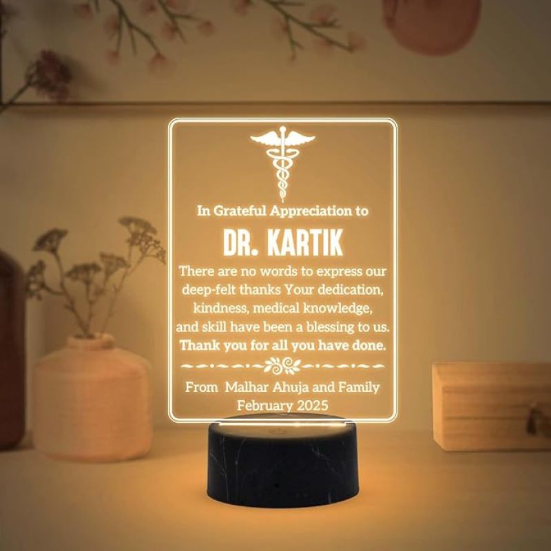 Personalized Doctor night lamp with Warm White Light Customized with Name Thankyou Gift for Physicians, Gynecologist, Physiotherapist