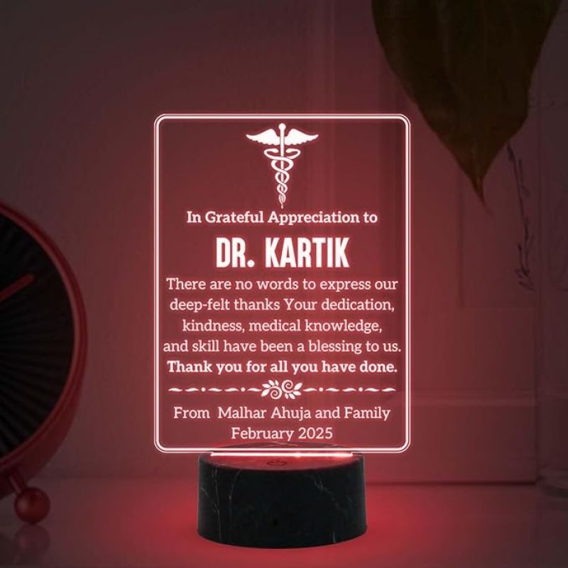 Personalized Doctor night lamp with Multicolored Light Customized with Name  Thankyou Gift for Physicians, Gynecologist, Physiotherapist