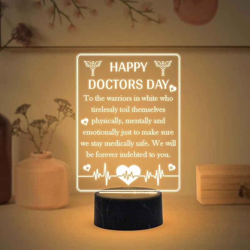 Happy Doctors Day Engraved night lamp with Warm White Light Gift for Doctor Day , Appreciation Gift for Doctor