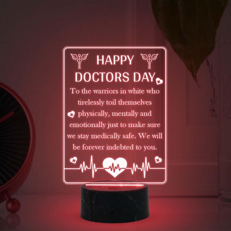 Happy Doctors Day Engraved night lamp with Multicolored Light Gift for Doctor Day , Appreciation Gift for Doctor