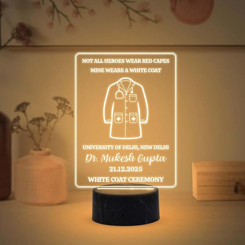 Personalized White Coat Ceremony night lamp with Warm White Light Customized with Name, University Name, Date Birthday Gift for Doctor, Gift for Medical Student, Happy Doctors Day Gift