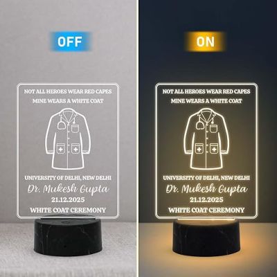 Personalized White Coat Ceremony night lamp with Warm White Light Customized with Name, University Name, Date Birthday Gift for Doctor, Gift for Medical Student, Happy Doctors Day Gift