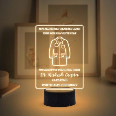 Personalized White Coat Ceremony night lamp with Warm White Light Customized with Name, University Name, Date Birthday Gift for Doctor, Gift for Medical Student, Happy Doctors Day Gift