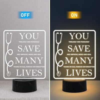 You Save Many Lives night lamp with Warm White Light Gift for Happy Doctors Day Thankyou Gift for Doctor , Thankyou Gift for Physicians, Gynecologist, Physiotherapist, Nurse & Doctor Appreciation Gift