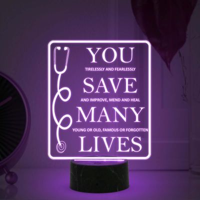 You Save Many Lives night lamp with Multicolored Light Happy Doctors Day, Thankyou Gift for Doctor, Thankyou Gift for Physicians, Gynecologist, Physiotherapist, Nurse & Doctor Appreciation Gift