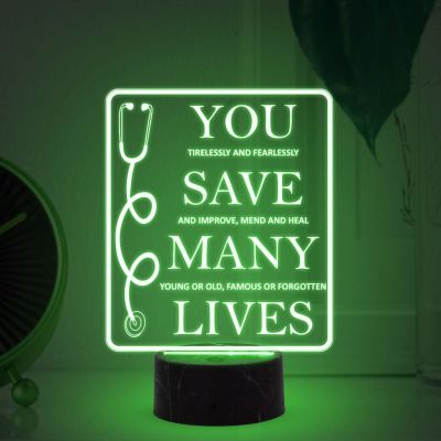 You Save Many Lives night lamp with Multicolored Light Happy Doctors Day, Thankyou Gift for Doctor, Thankyou Gift for Physicians, Gynecologist, Physiotherapist, Nurse & Doctor Appreciation Gift
