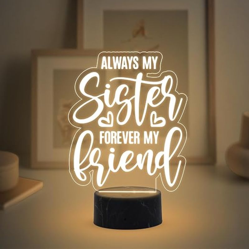 Always My Sister Forever My Friend Engraved night lamp with Warm White Light Gift for Raksha Bandhan, Birthday, Christmas,