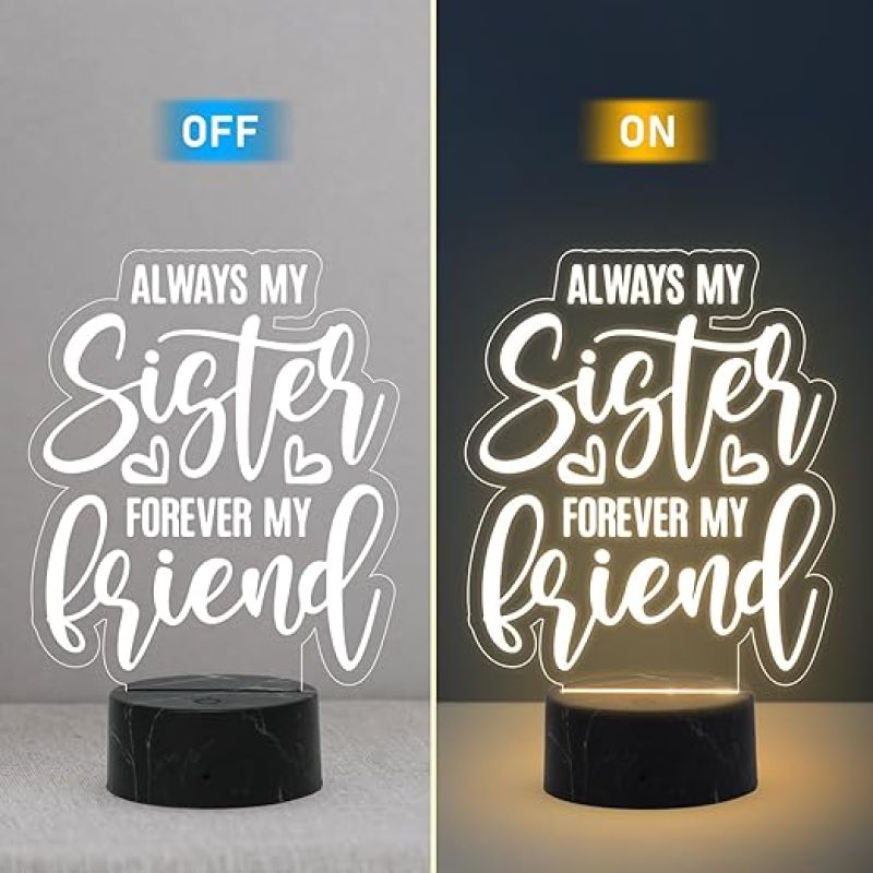 Always My Sister Forever My Friend Engraved night lamp with Warm White Light Gift for Raksha Bandhan, Birthday, Christmas,