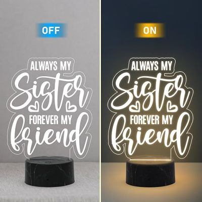 Always My Sister Forever My Friend Engraved night lamp with Warm White Light Gift for Raksha Bandhan, Birthday, Christmas,