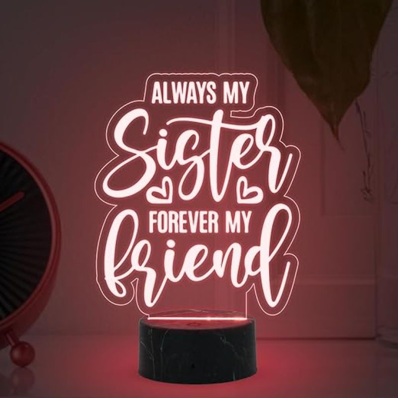 Always My Sister Forever My Friend Engraved night lamp with Multicolored Light Gift for Raksha Bandhan, Birthday, Christmas,