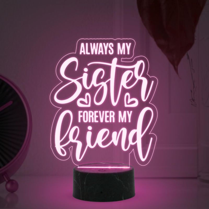 Always My Sister Forever My Friend Engraved night lamp with Multicolored Light Gift for Raksha Bandhan, Birthday, Christmas,